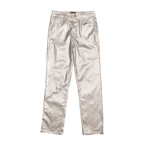 HUNTER & BROWN NEW $55 Metallic Silver Straight Leg‎ Stretch Jean Medium - Picture 1 of 3